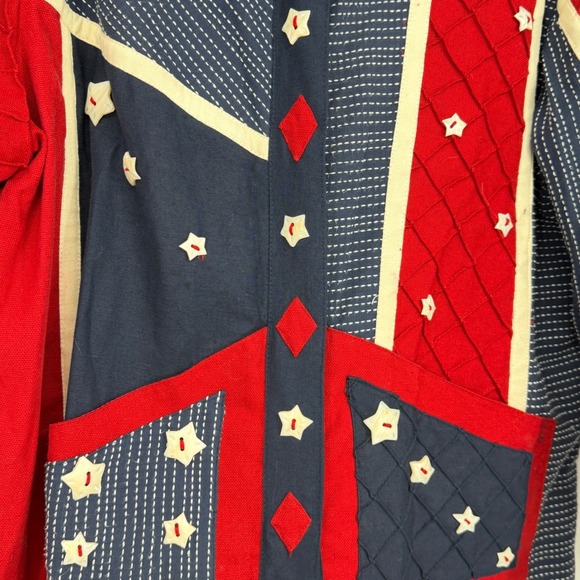 Yak Magik Quilted Patchwork Jacket Red Blue Star Applique Folk Art Size M Artsy - Picture 3 of 9
